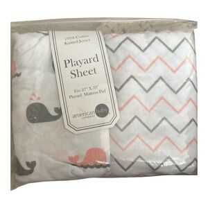 Playard Sheet - White, Gray, and Pink